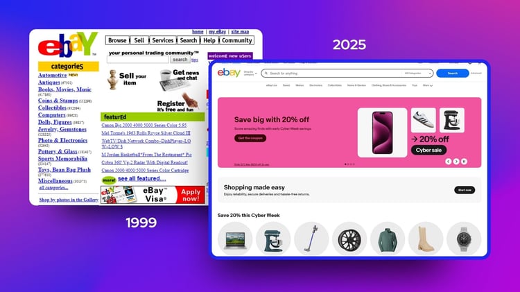 eBay 2000 website vs the current eBay website