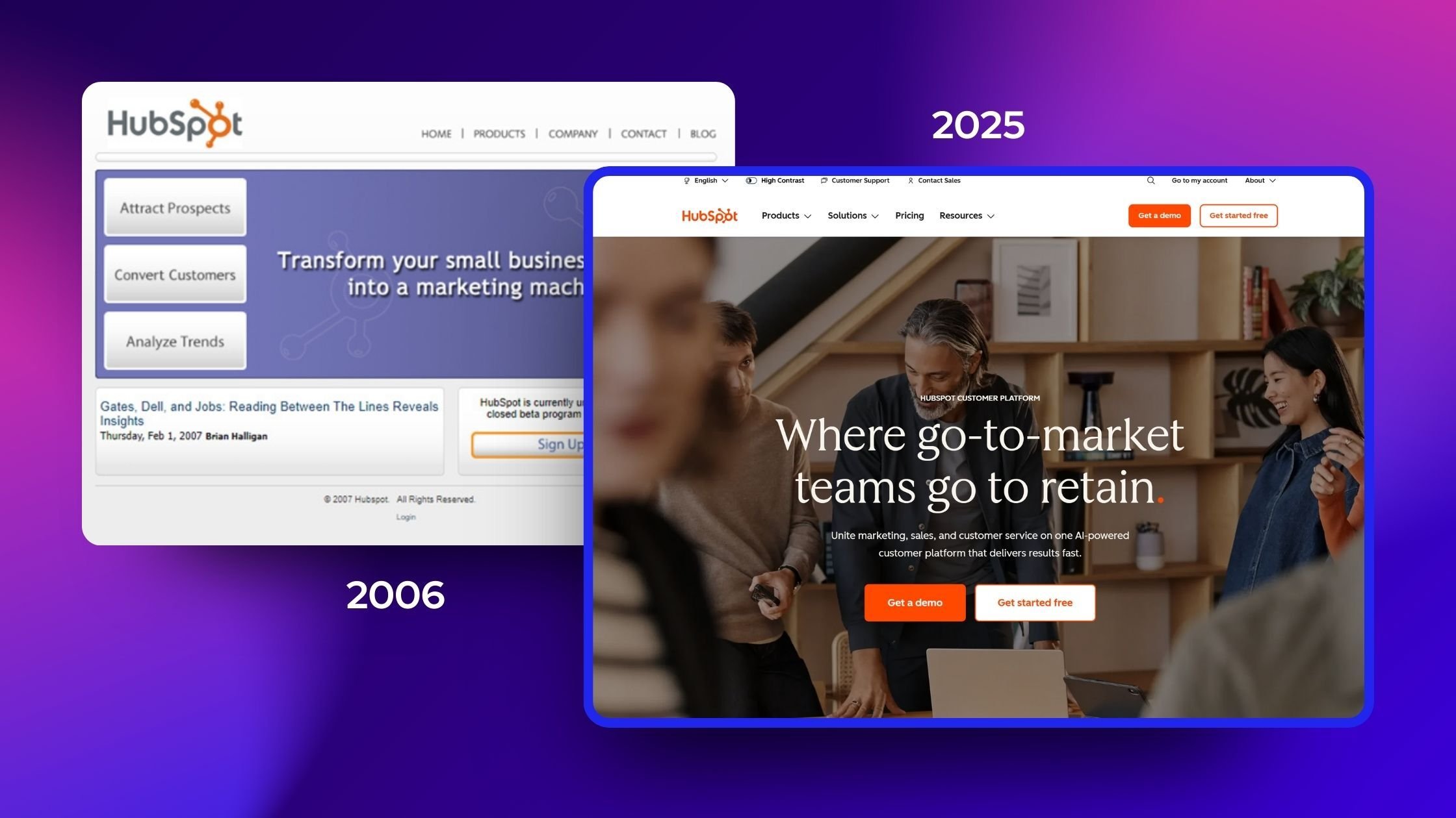 HubSpot 2006 website vs the current HubSpot website