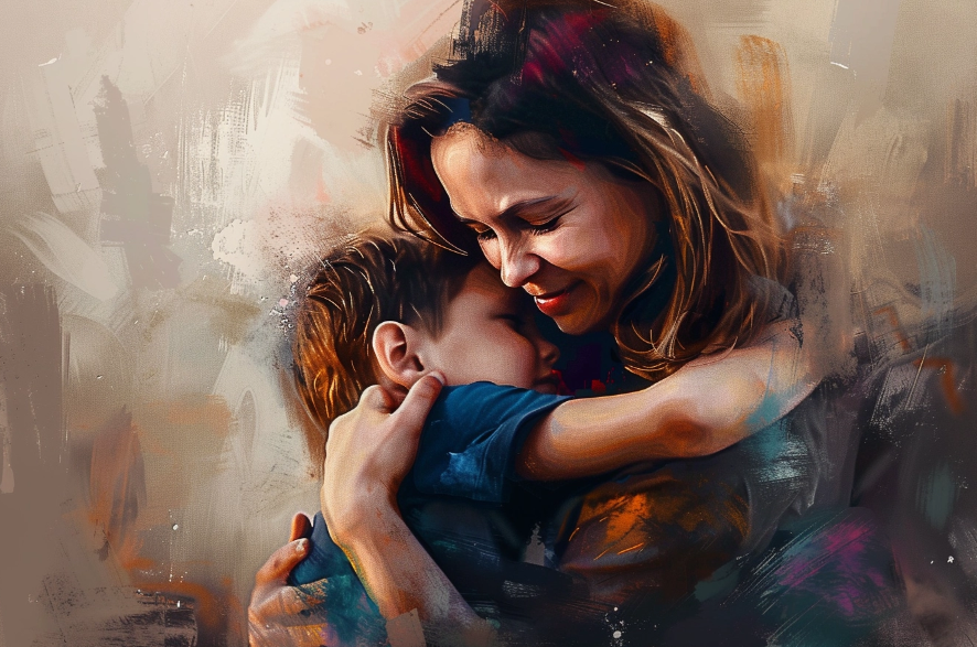 image of a mother hugging her son