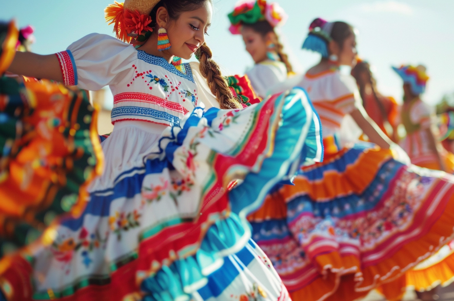 Young Mexican women dancing