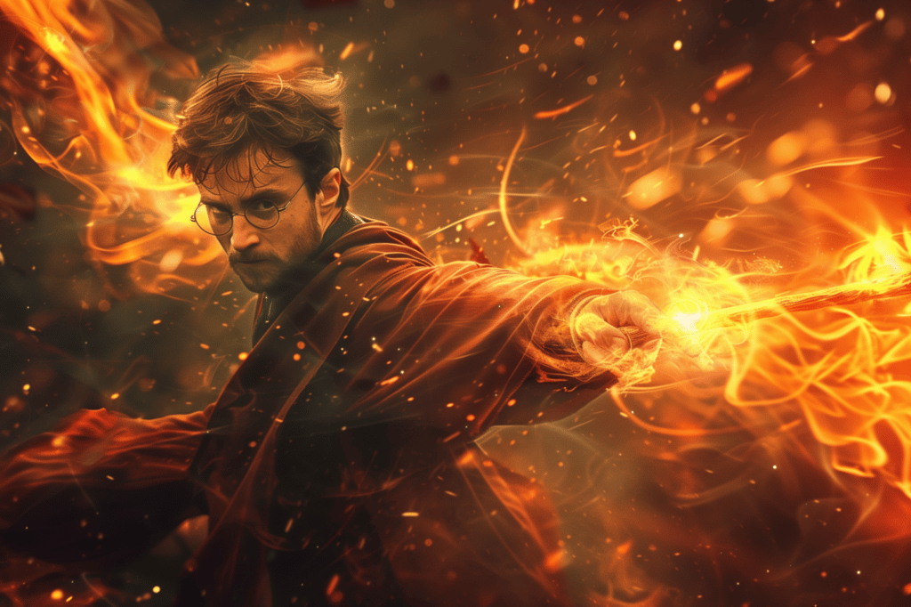 Harry Potter uses his powerful wand