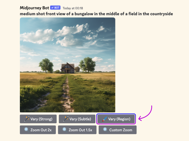 Once you have upscaled the image you want to edit. Click on the button called "Vary Region"