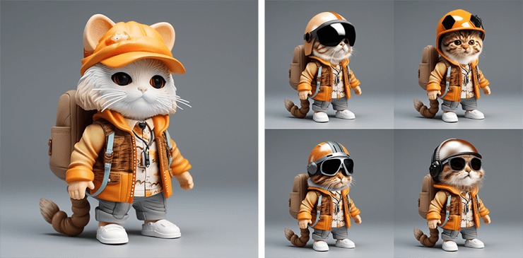 Revise the image by adding a helmet on the Cat's head