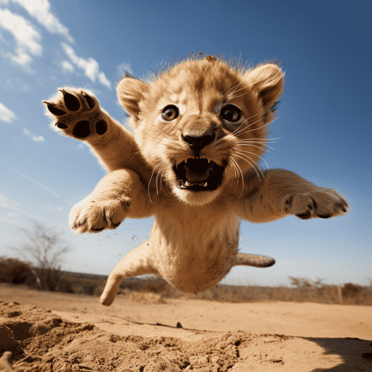 a lion cub doing a back flip