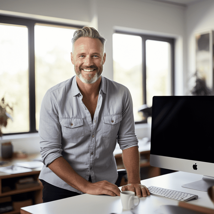 Ultra wide shot of a happy and confident australian man in his 40s