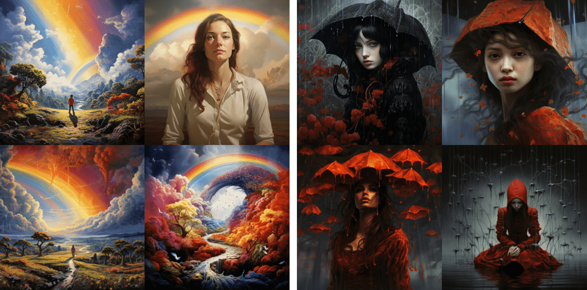 Prompt: rainbow vs rain:: bow