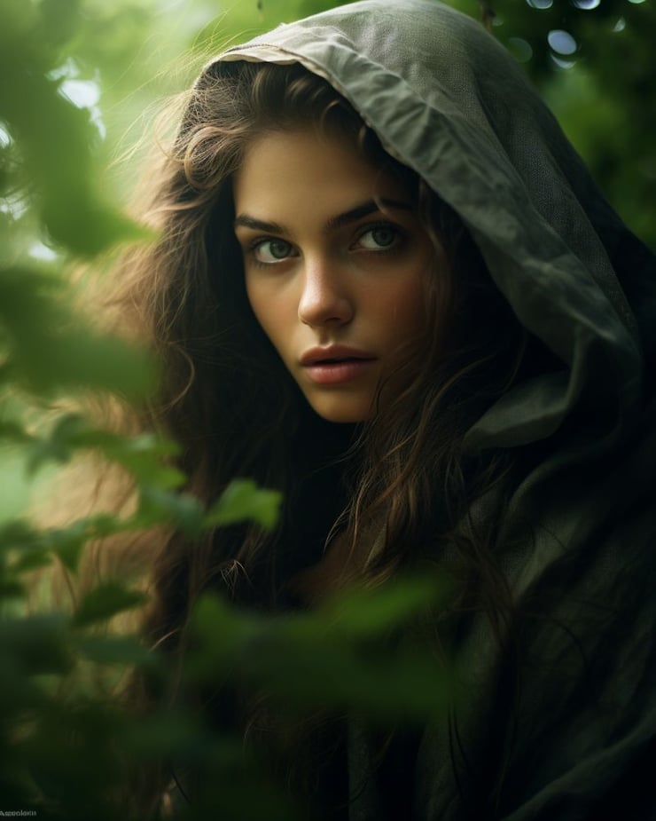 A woman with captivating green eyes
