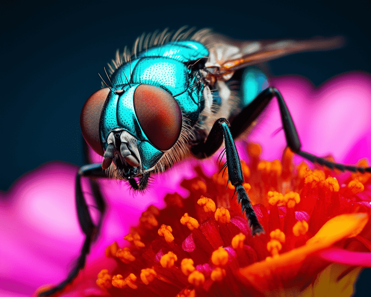 Macro photography of a vibrant fly