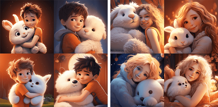 animated image of a boy or girl hugging a giant fluffy bunny