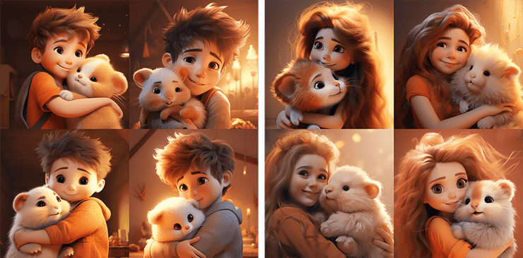 animated image of a boy or girl hugging a giant fluffy hamster
