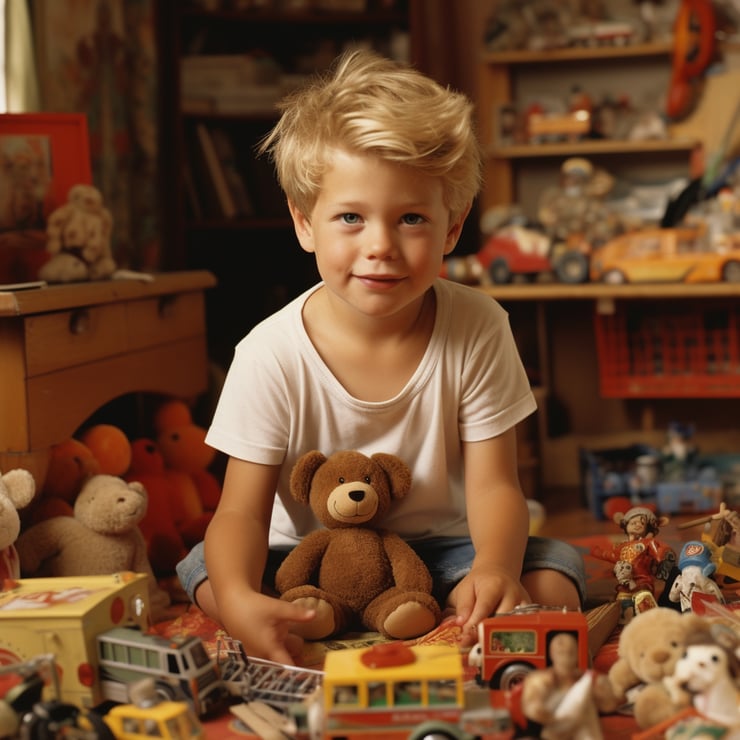Child playing with toys in his house photo by Juergen Teller