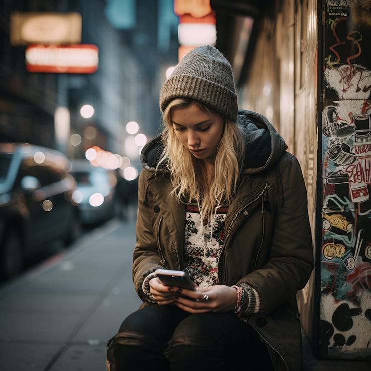 Someone typing on her phone on the streets photo by Olivia Locher