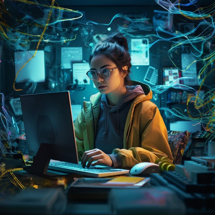 Surreal image of a Tech Employee working from home