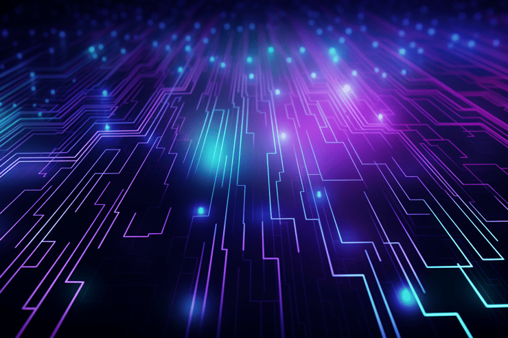 Tech background in purple and blue