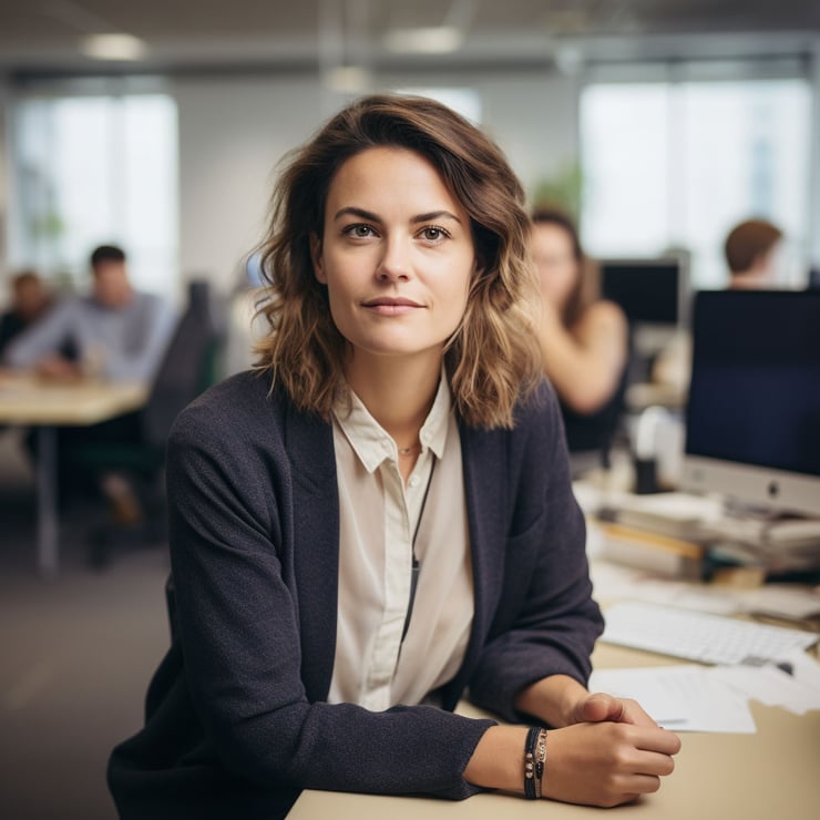Tech Employee at her office desk