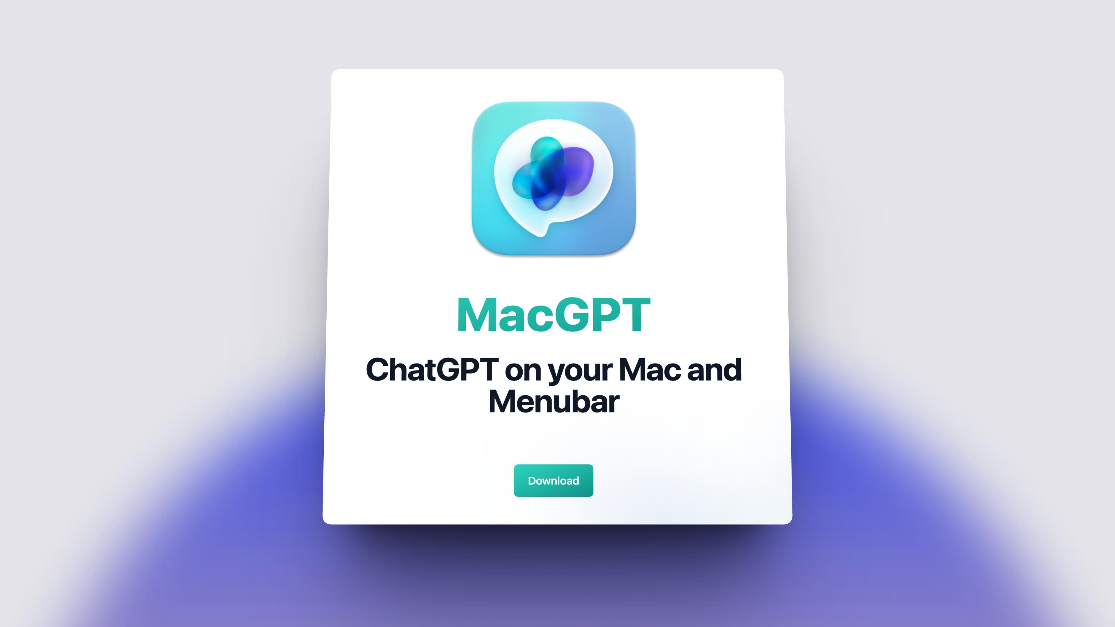 Image of a digital advertisement for MacGPT, a chat interface application designed for Mac computers, featuring a colorful logo and a chat bubble graphic.