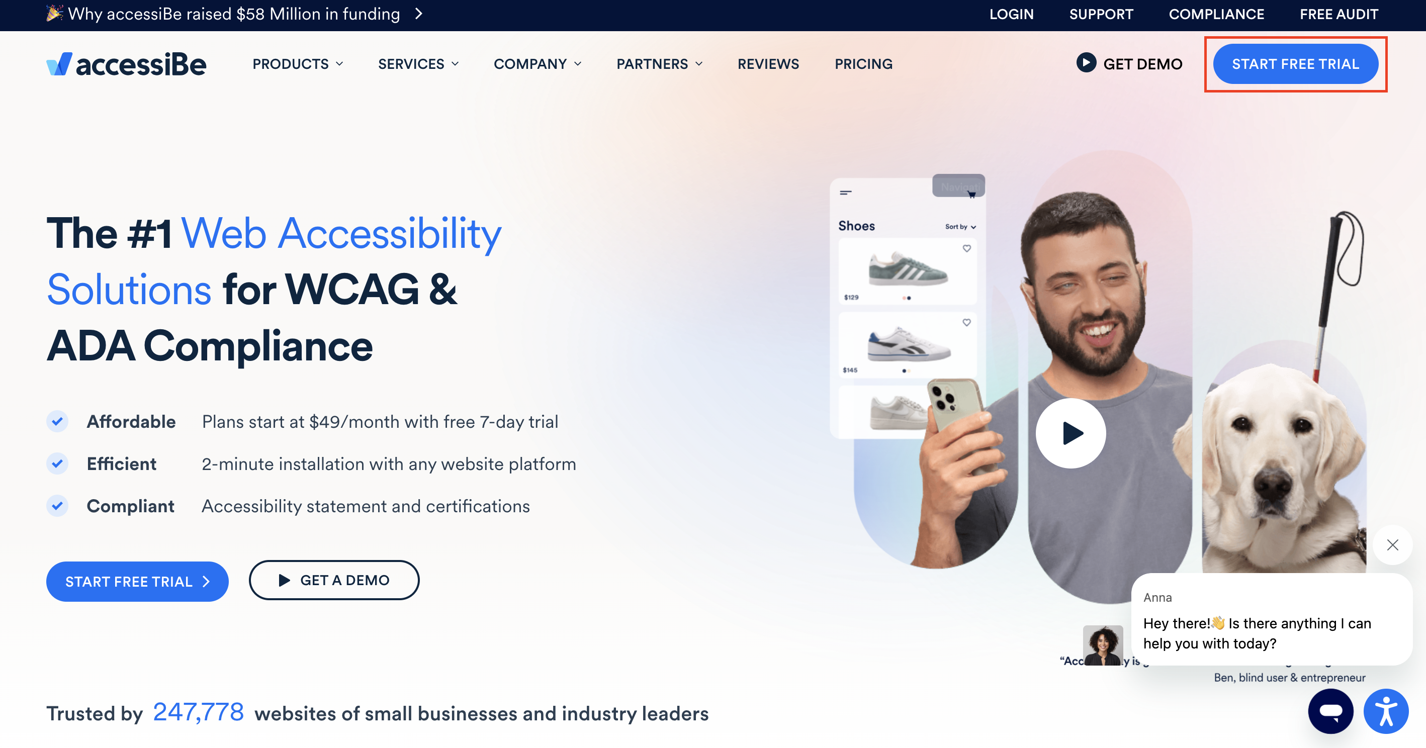 Screenshot of accessiBe website