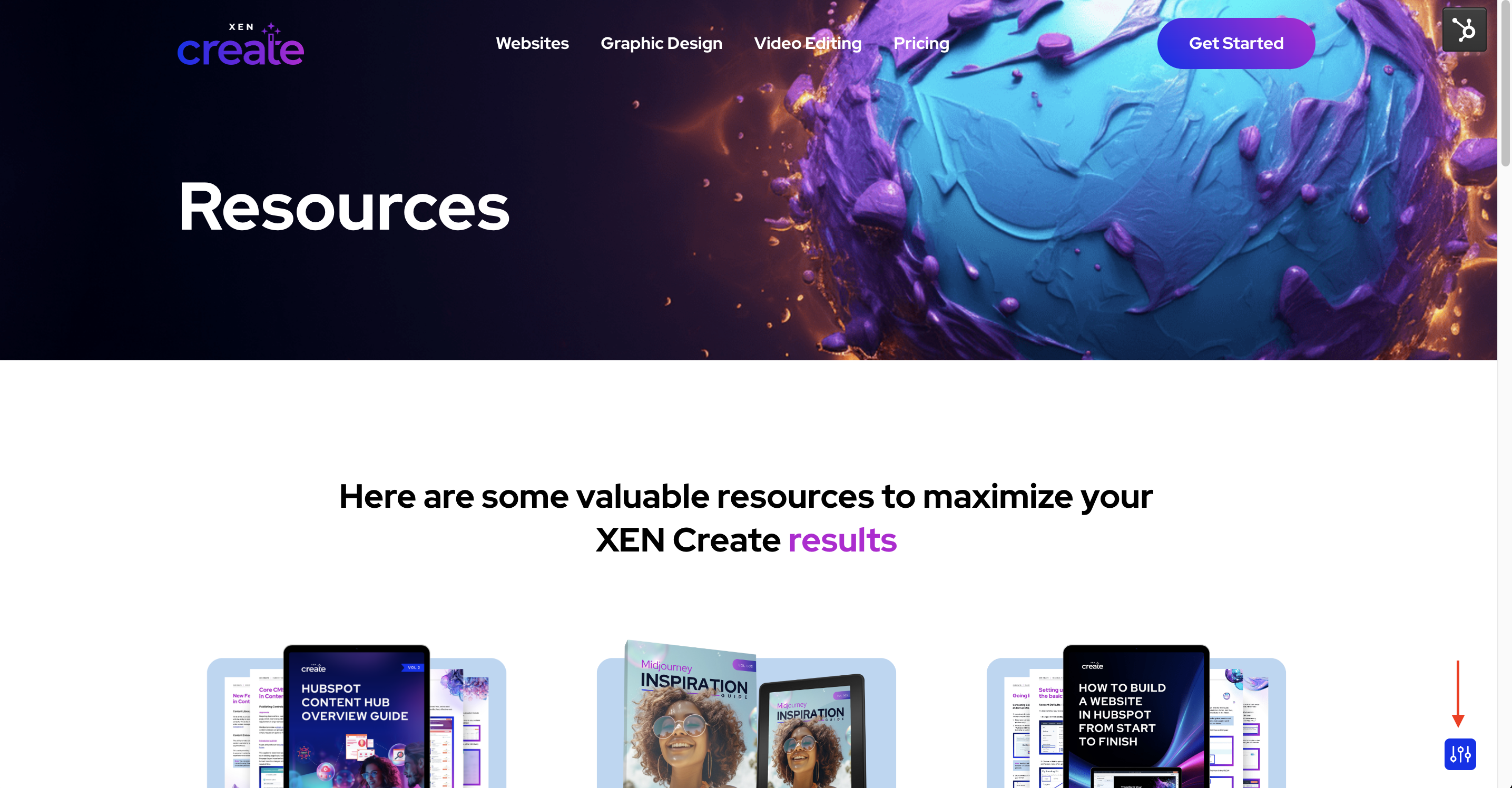 Screenshot of the XEN Create website, highlighting the accessiBe widget icon on the bottom right side of the browser