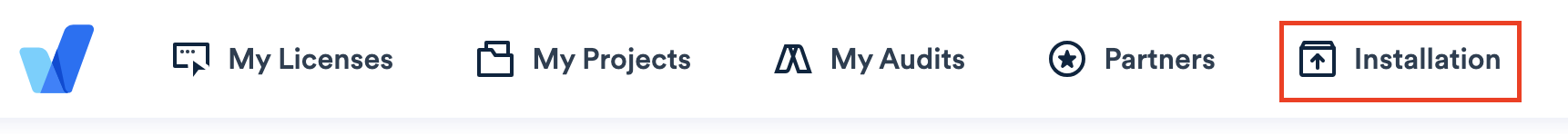 Screenshot of accessiBe nav menu highlighting the Installation button