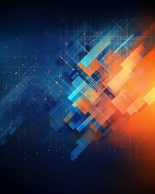 tech abstract background, blue and orange color palette --v 5.0 --ar 4:5 --zoom 1