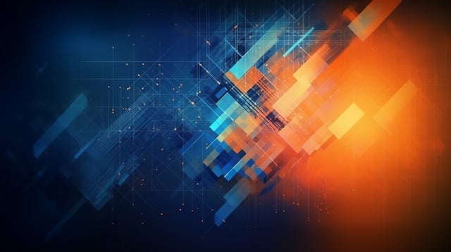 tech abstract background, blue and orange color palette --v 5.0 --ar 16:9 --zoom 1