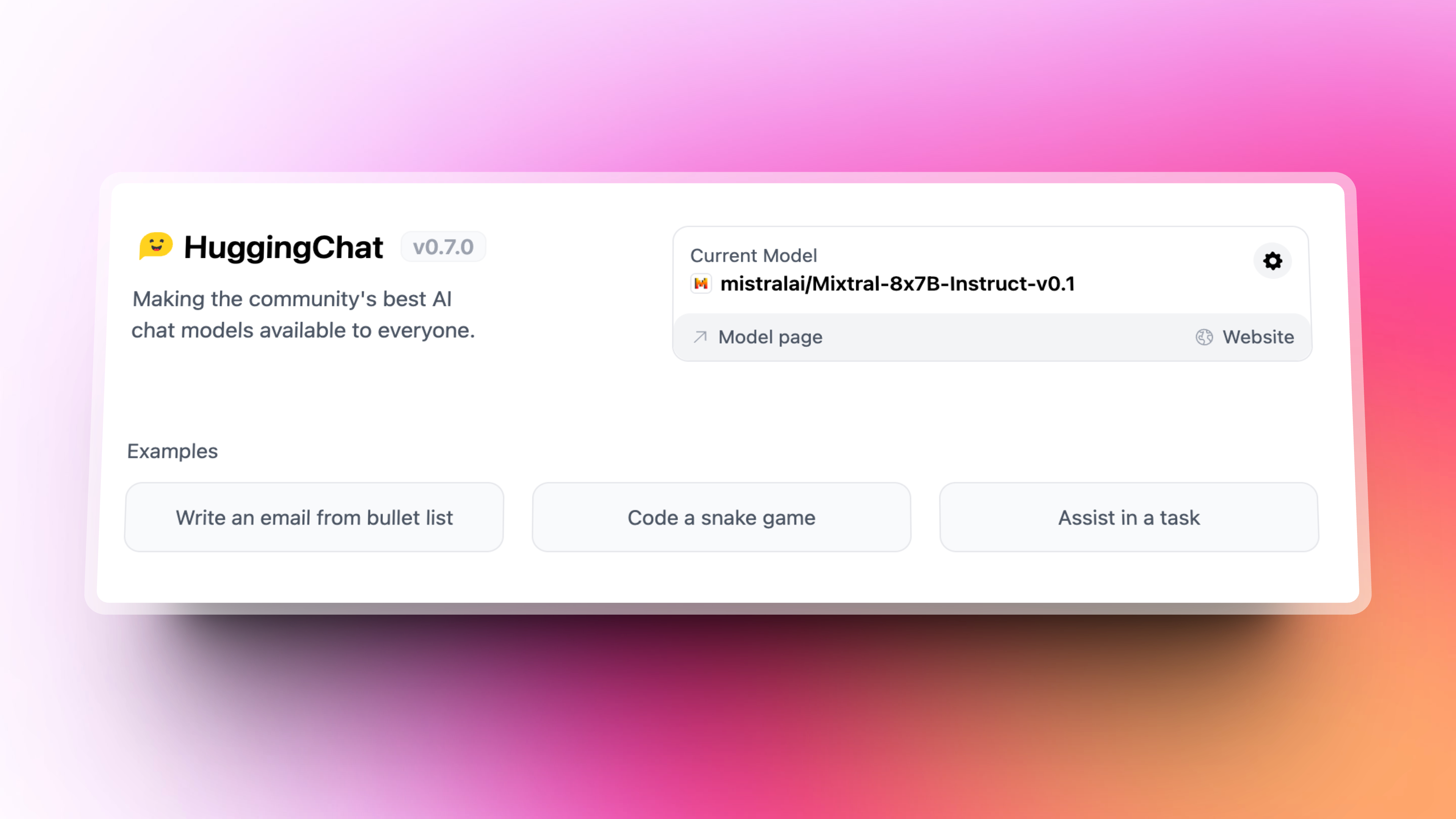 HuggingChat web app with chat input field and AI assistant conversation