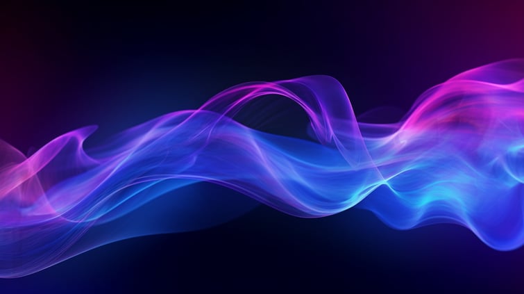Creative hero photo for a website of blue and purple gradient light streaks against a black background
