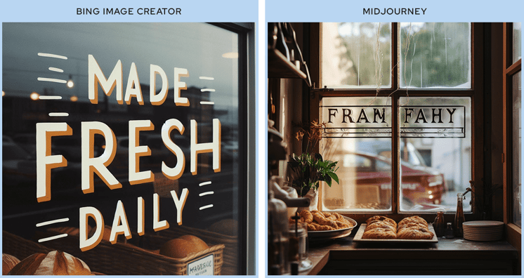 close up of a window of a bakery with the words "MADE FRESH DAILY"