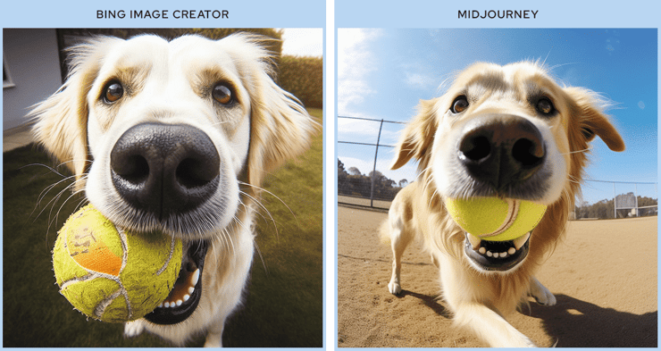 Photorealistic 4k sharp image, GoPro close-up shot of a golden retriever with a ball in its mouth