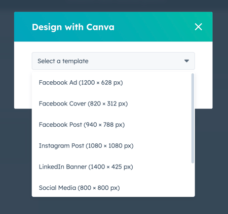 Screenshot of dropdown menu options