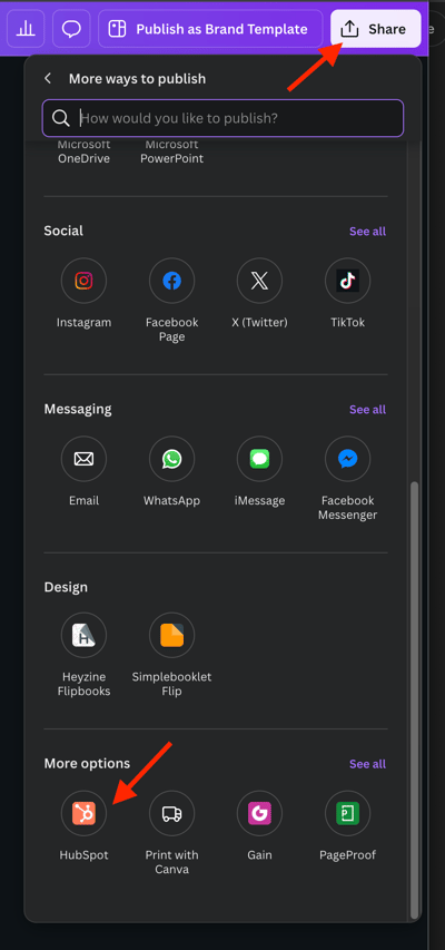 Screenshot of Canva export options