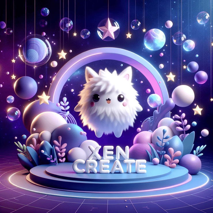 3D illustration capturing a delightful fluffy character set in a mystical space with floating magical elements. 