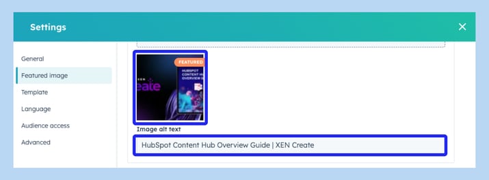 In the “Image alt text” field, provide a brief description of the image. This description is important for search engines and screen readers. Also, make sure that your selected image displays the orange “featured” tag, indicating it as the chosen featured image.