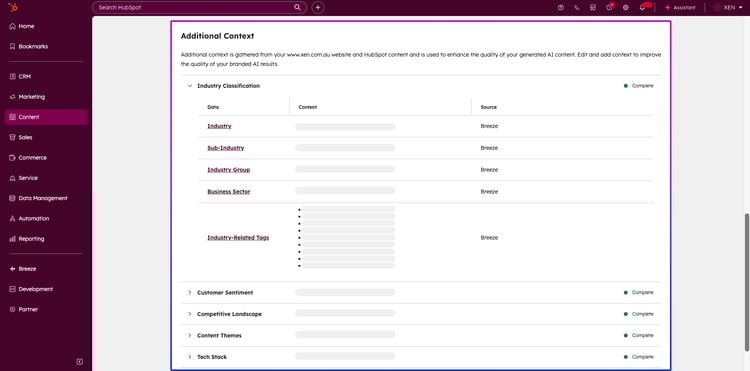 HubSpot Brand Additional Context Editor