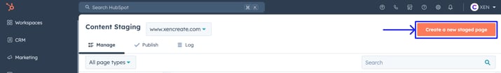 Click on the "Create a New Staged Page" button located at the upper-right corner of your Content Staging interface.