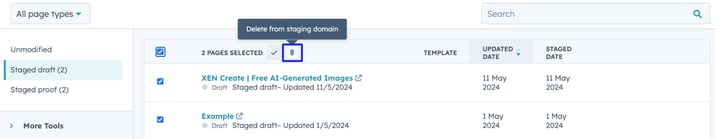 Delete pages from staging domain.