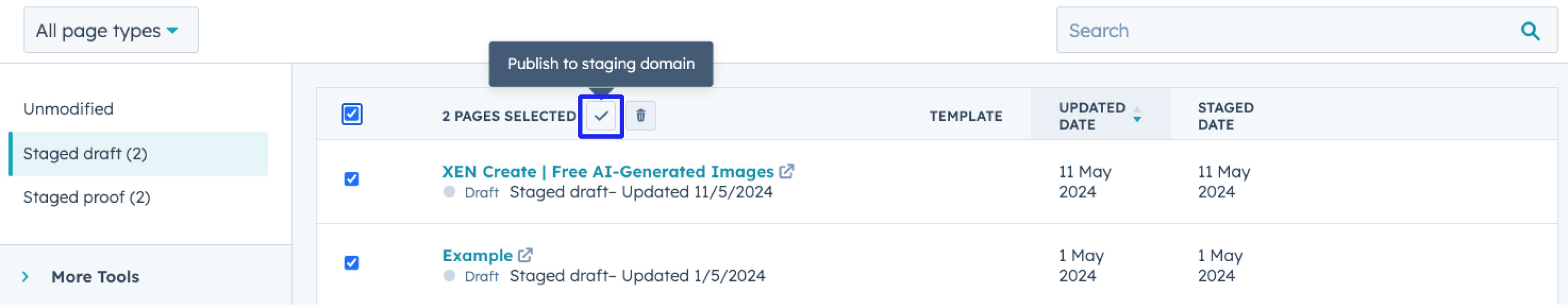 Publish to staging domain