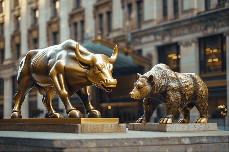 Golden Bull vs Bear image symbolizing rise and fall of stock market