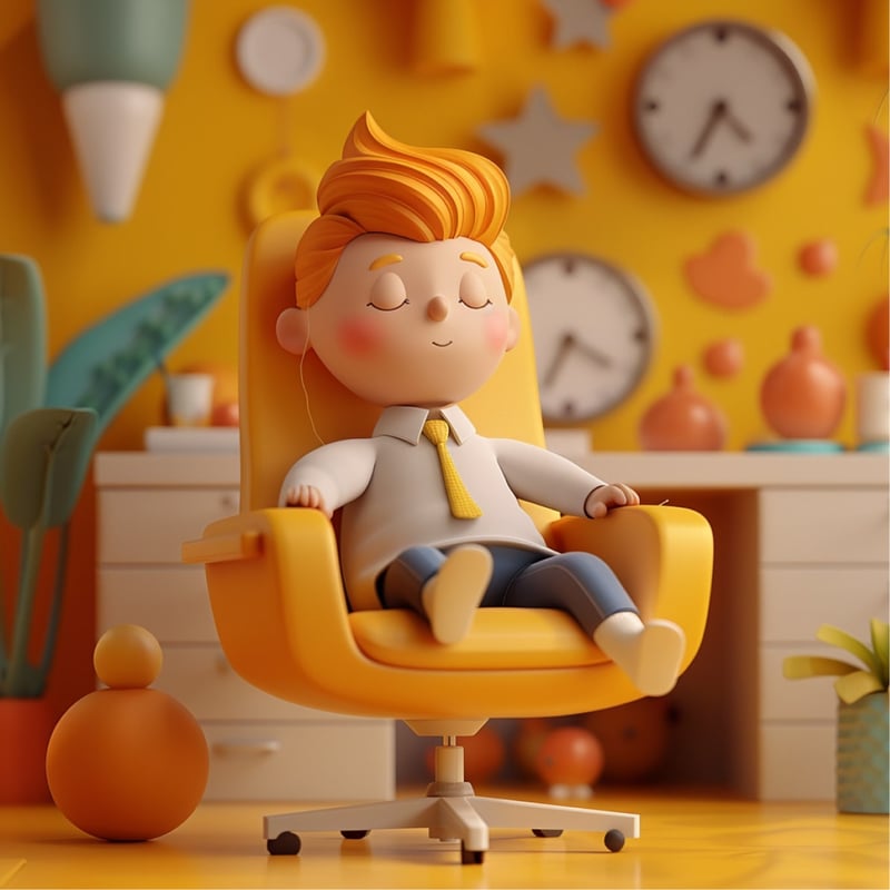 3D illustrations representing an employee feeling relaxed