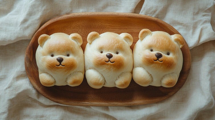 3 loaf of bread shaped like bears