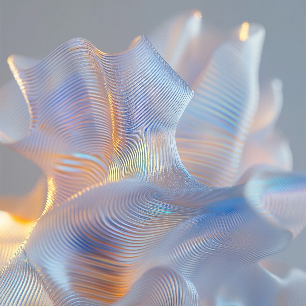 Macro, 3d, glass organic forms, close-up ribbed plastic object