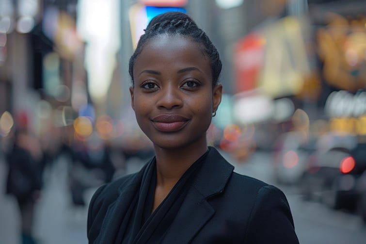 Businesswoman at the center of a busy street