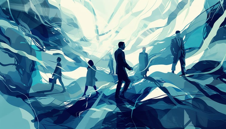 team of business men and women solving a problem