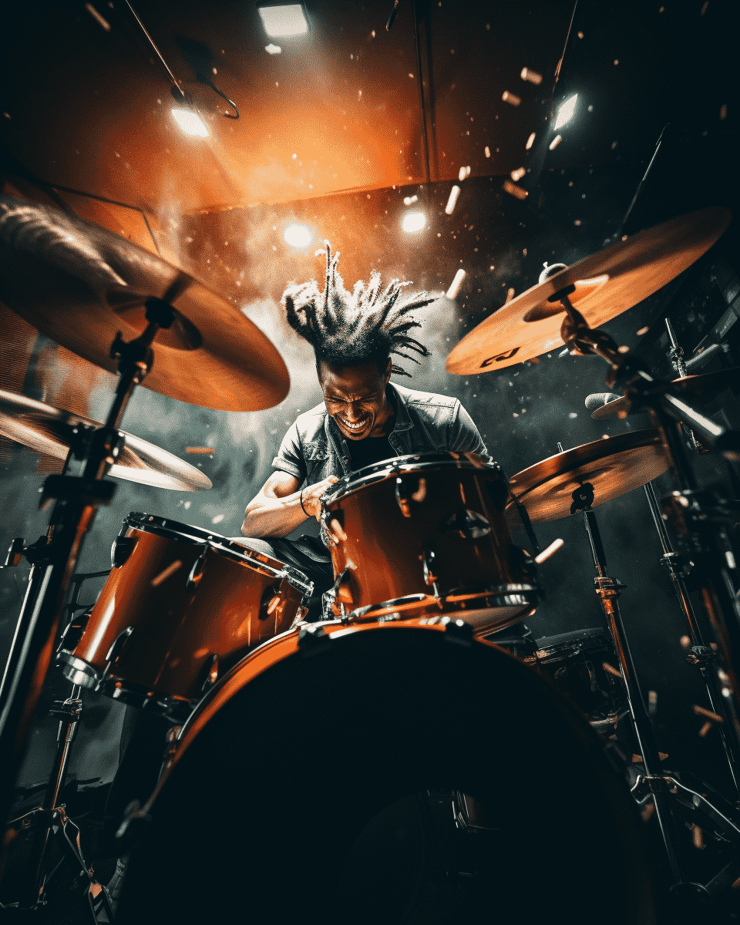 low camera angle shot of a person playing the drums