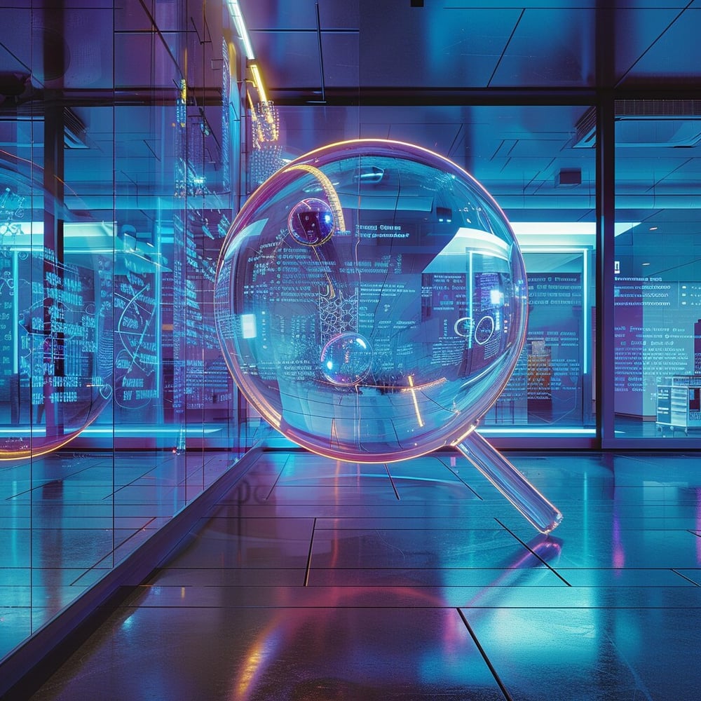 Surreal photography of a large glowing magnifying glass