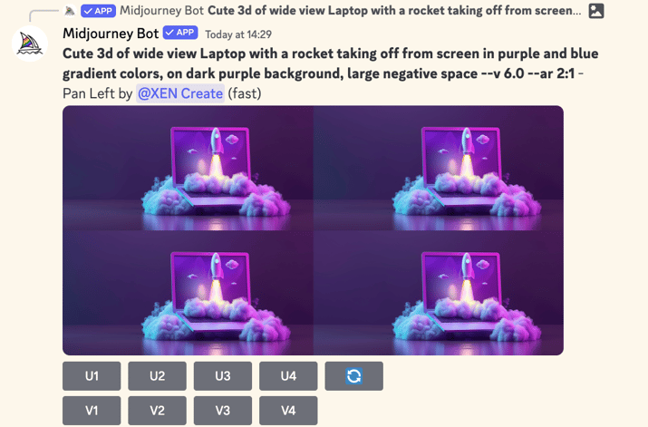Midjourney will generate four new images. Choose one and upscale your image.