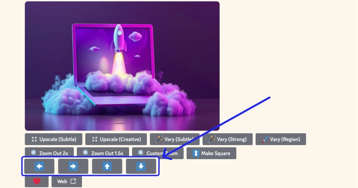 Below the upscaled image, you’ll see four buttons with arrows pointing in different directions. Select one of these buttons to pan the image in your desired direction: left, right, up, or down.