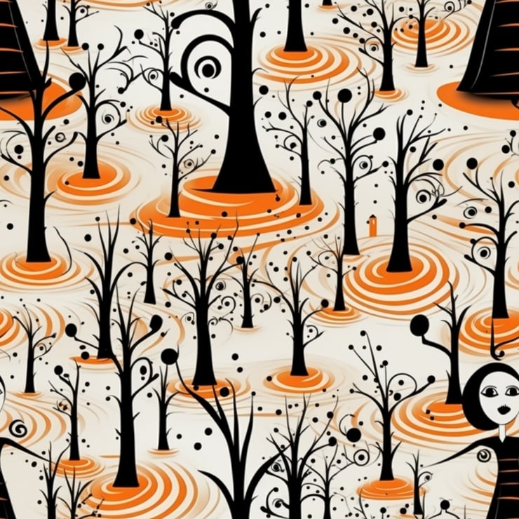 Orange and black Halloween, Tim Burton-inspired pattern