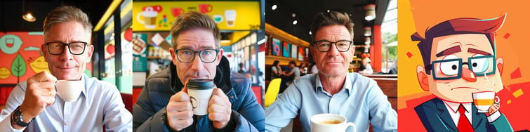 Prompt: Medium shot of a 40yr old Australian business man with glasses drinking coffee --sref 2634681817 --v 6.0