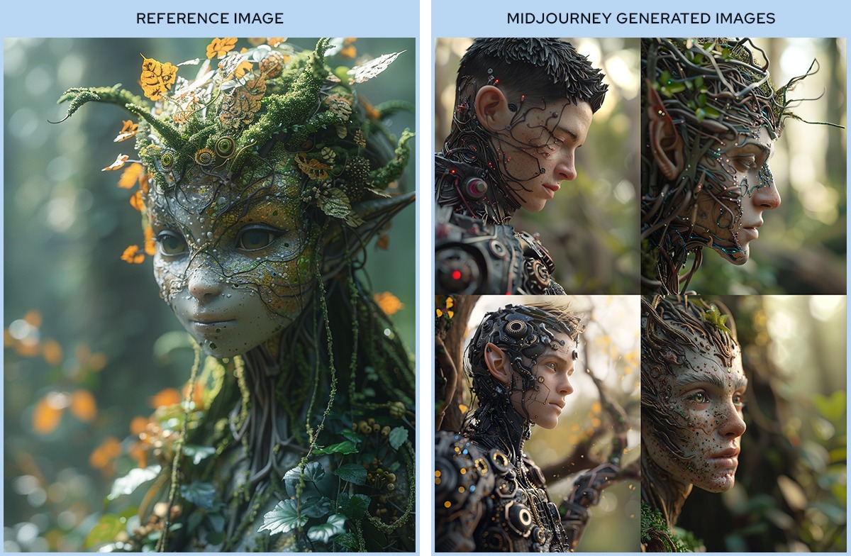 Style reference and generated image of a Futuristic tech male elven